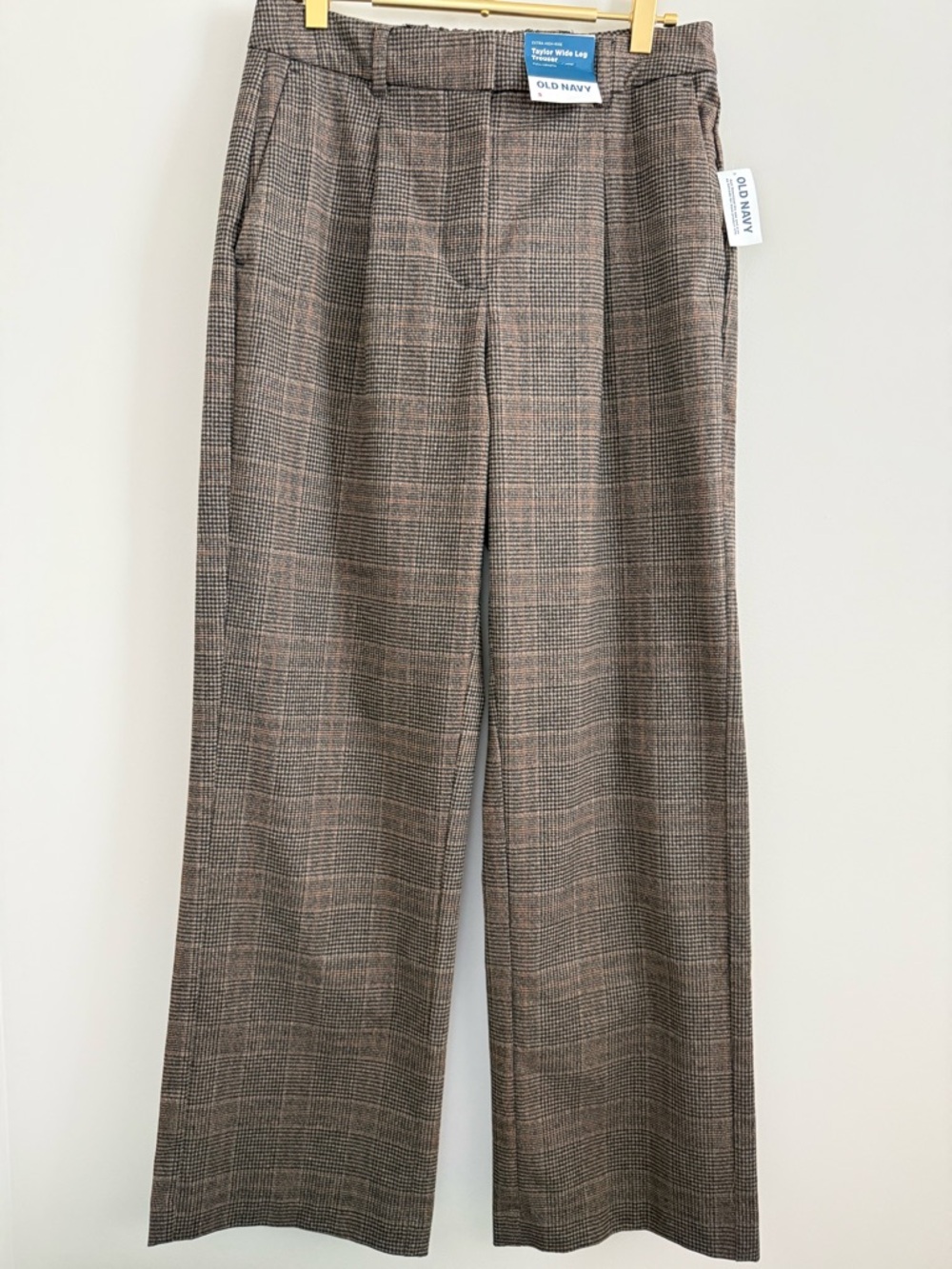Old Navy Taylor Wide Leg Trouser Extra High Rise Brown Plaid Small New